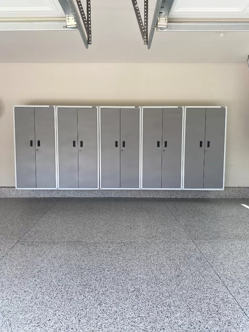 Polyaspartic Garage Floor and Cabinet Lineup in Novi, MI